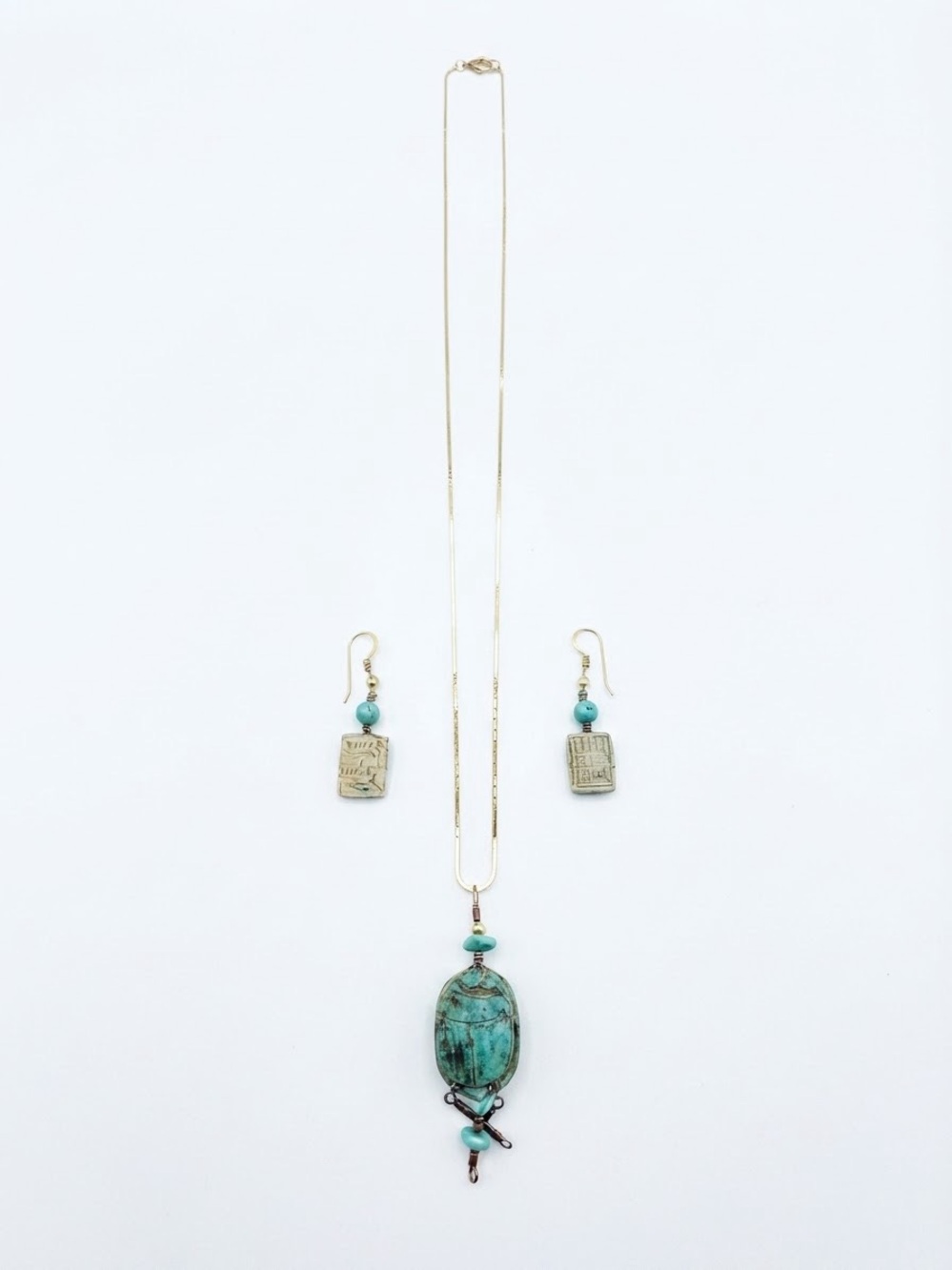 Vintage Signed NAPIER Egyptian Revival Scarab Necklace & Earrings Set